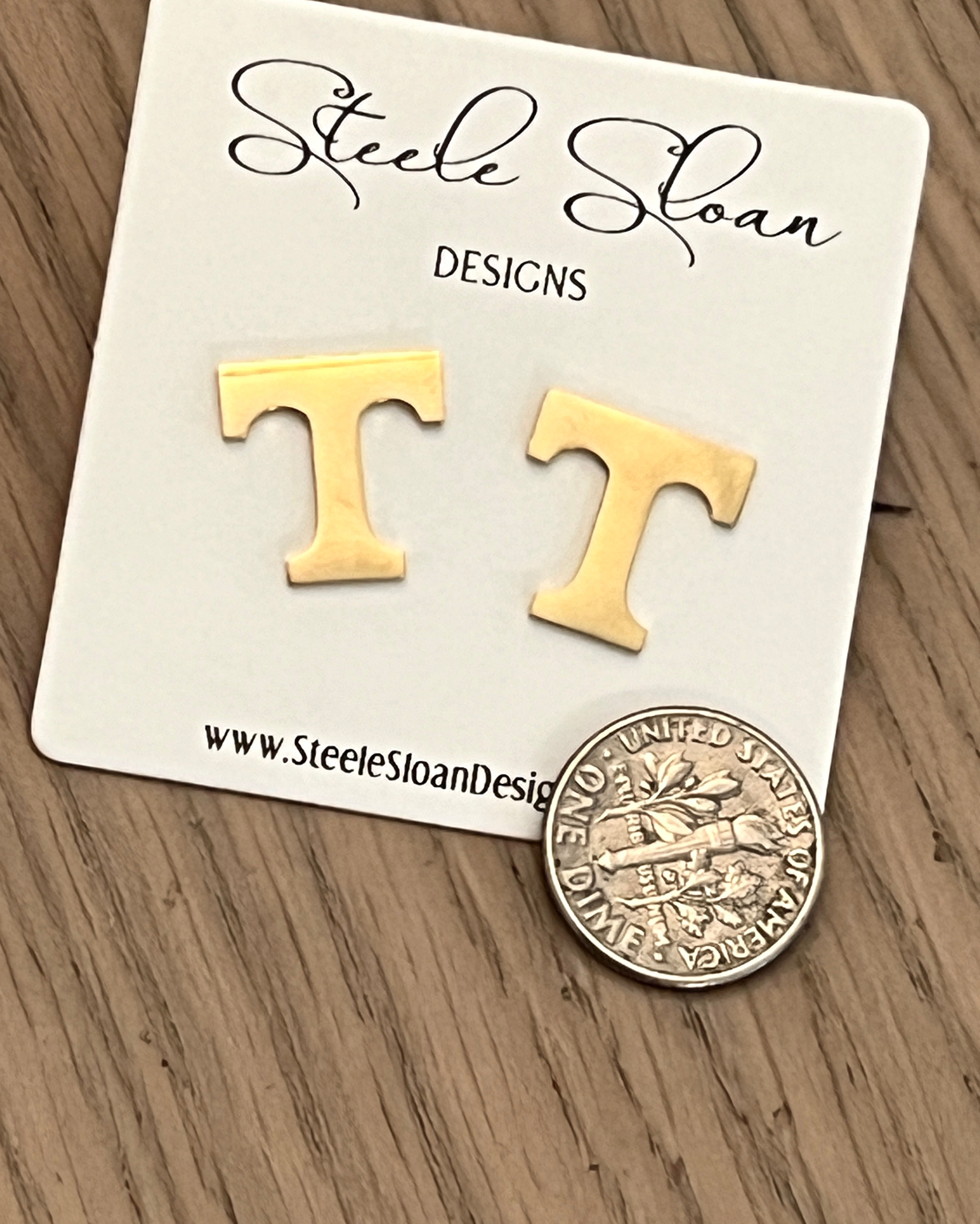 NEW! University of Tennessee Gift T Logo Earrings Hypoallergenic Gold Stud Earrings