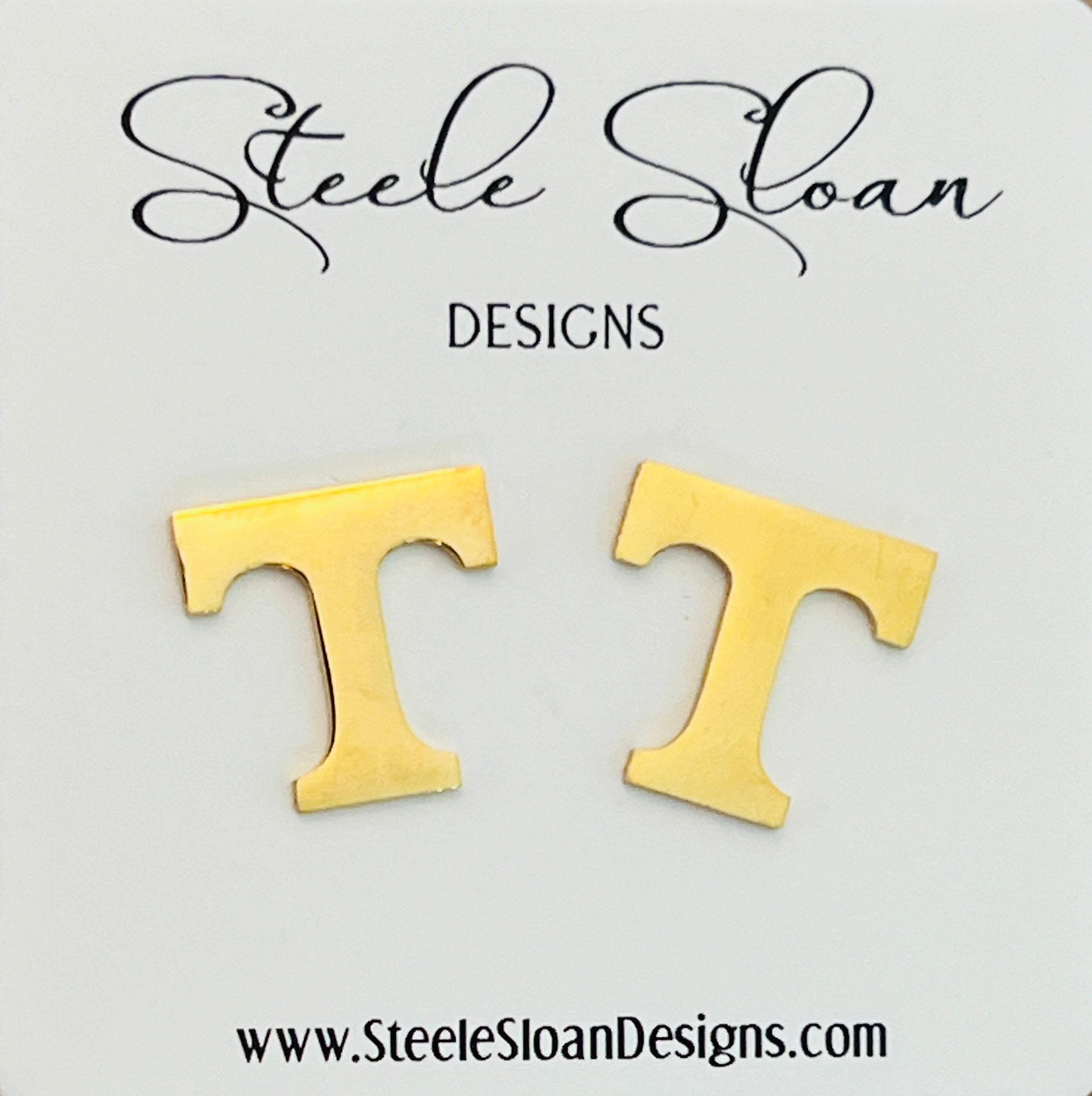 NEW! University of Tennessee Gift T Logo Earrings Hypoallergenic Gold Stud Earrings