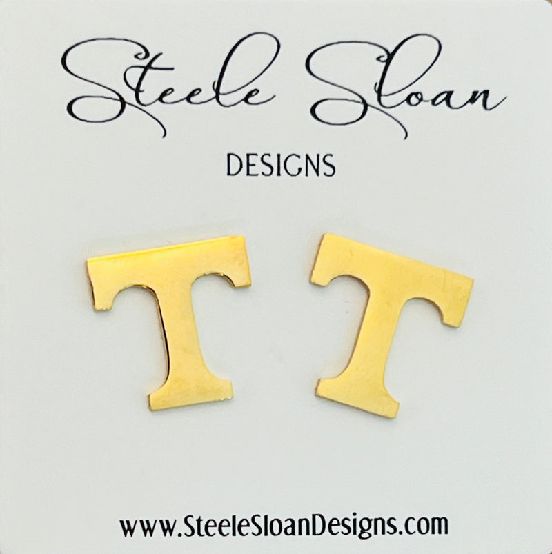 NEW! University of Tennessee Gift T Logo Earrings Hypoallergenic Gold Stud Earrings