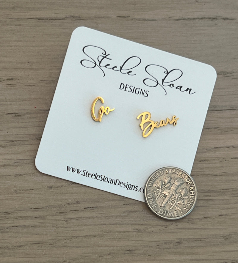 Go Bears Game Day Earrings | Hypoallergenic Gold Studs | Bears Fan Gift