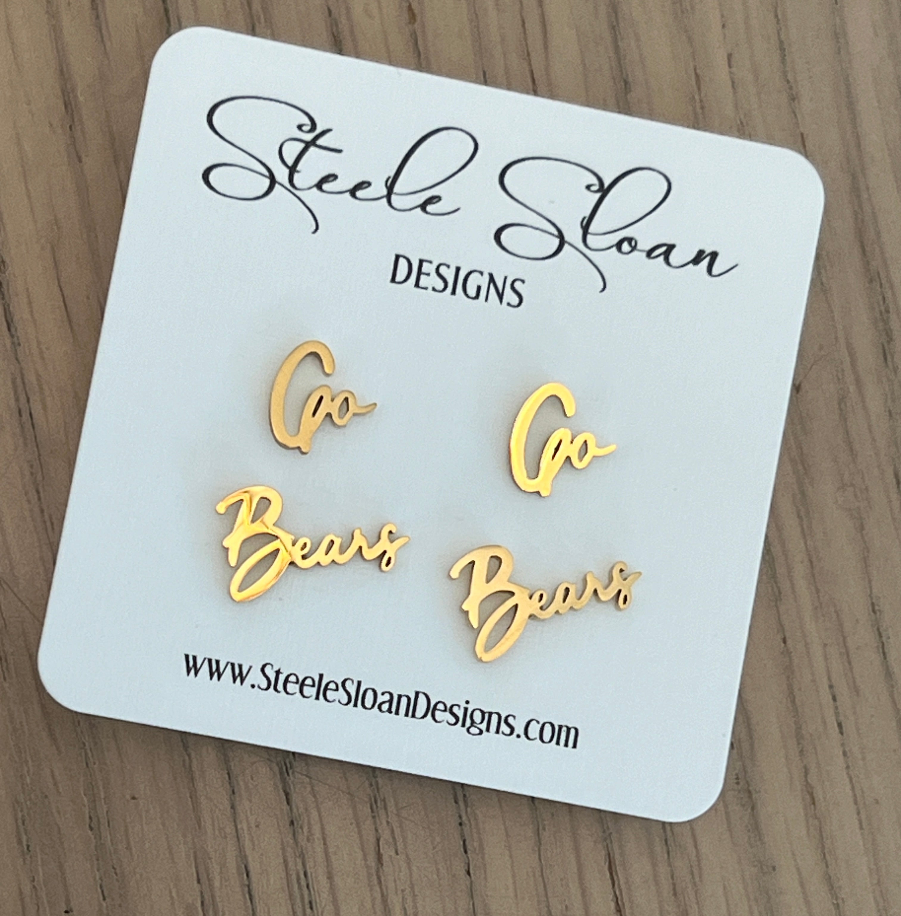 Go Bears Game Day Earrings | Hypoallergenic Gold Studs | Bears Fan Gift