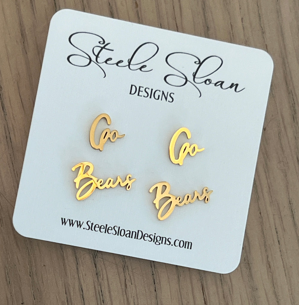 Go Bears Game Day Earrings | Hypoallergenic Gold Studs | Bears Fan Gift