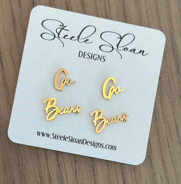 Go Bears Game Day Earrings | Hypoallergenic Gold Studs | Bears Fan Gift