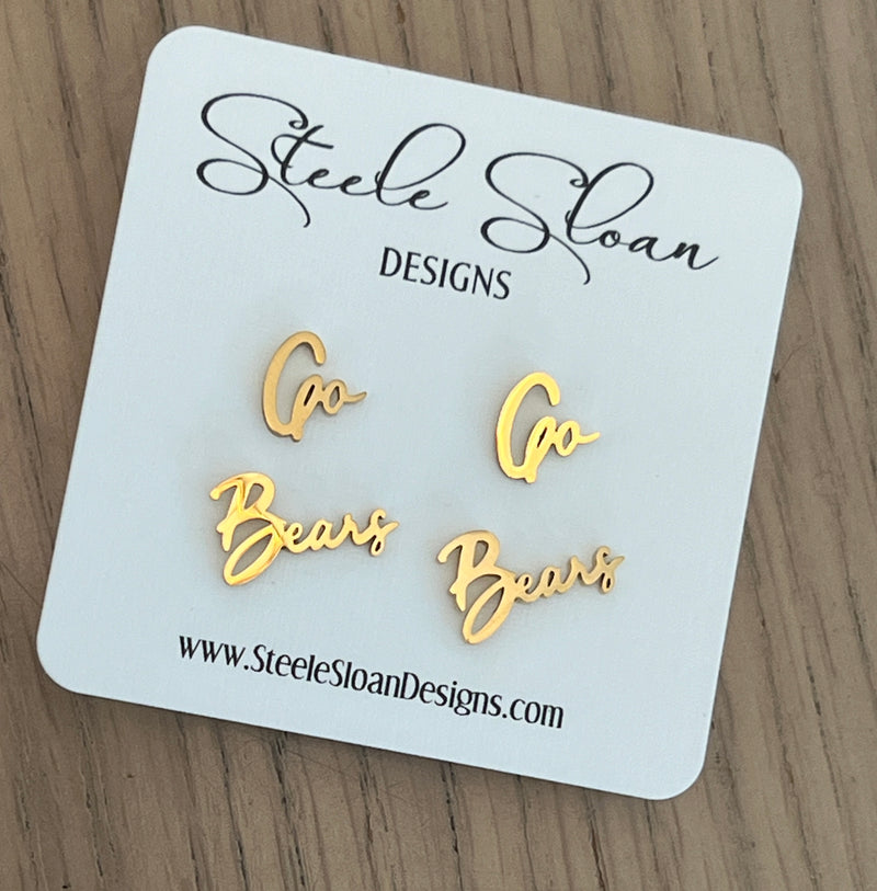 Go Bears Game Day Earrings | Hypoallergenic Gold Studs | Bears Fan Gift