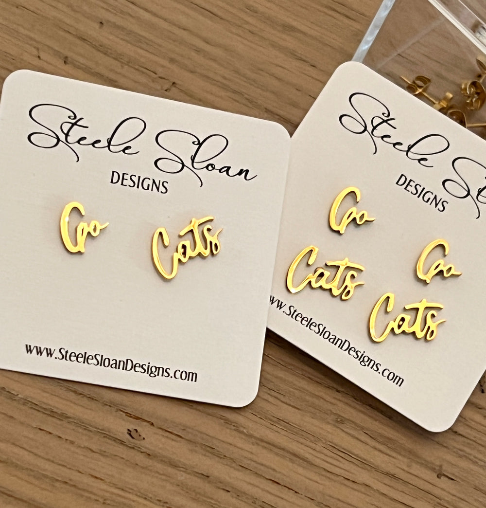 Go Cats Cute Game Day Gold Stud Earrings Cats Fans