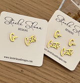 Go Cats Cute Game Day Gold Stud Earrings Cats Fans