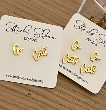 Go Cats Cute Game Day Gold Stud Earrings Cats Fans