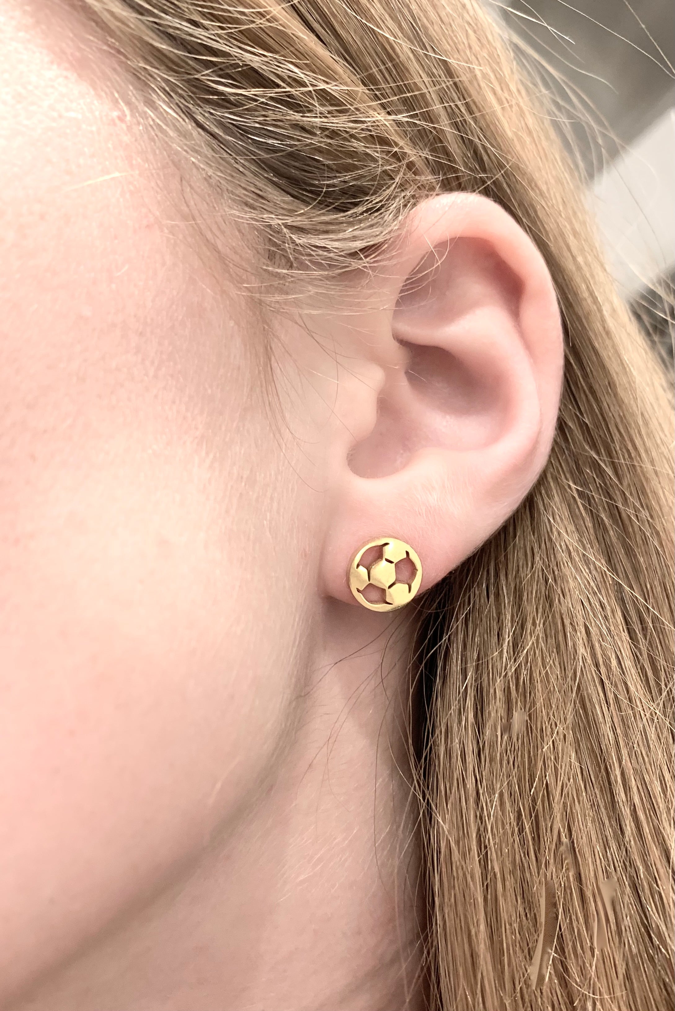 Cute Soccer Ball Earrings - Soccer Player Gift, Soccer Coach Gift, Soccer Ball Gold Stud Earrings, Hypoallergenic gold stud earrings