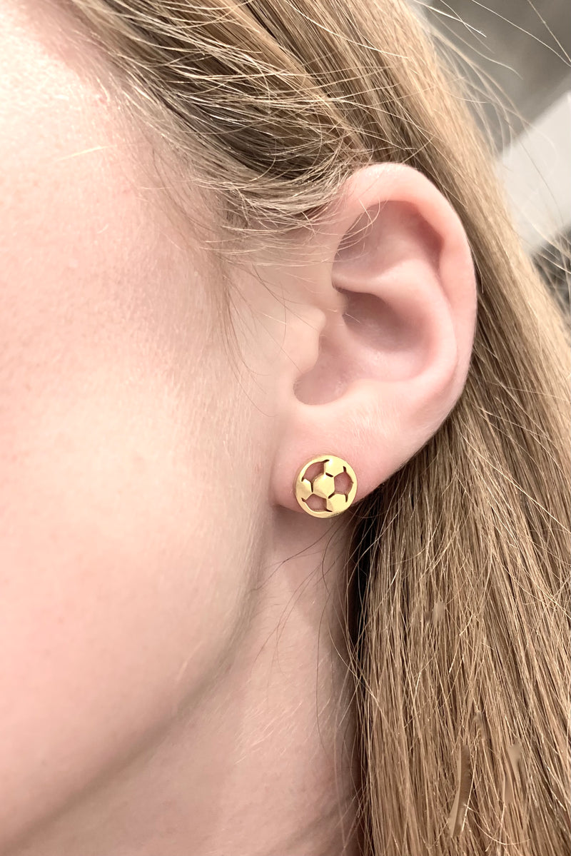 Cute Soccer Ball Earrings - Soccer Player Gift, Soccer Coach Gift, Soccer Ball Gold Stud Earrings, Hypoallergenic gold stud earrings