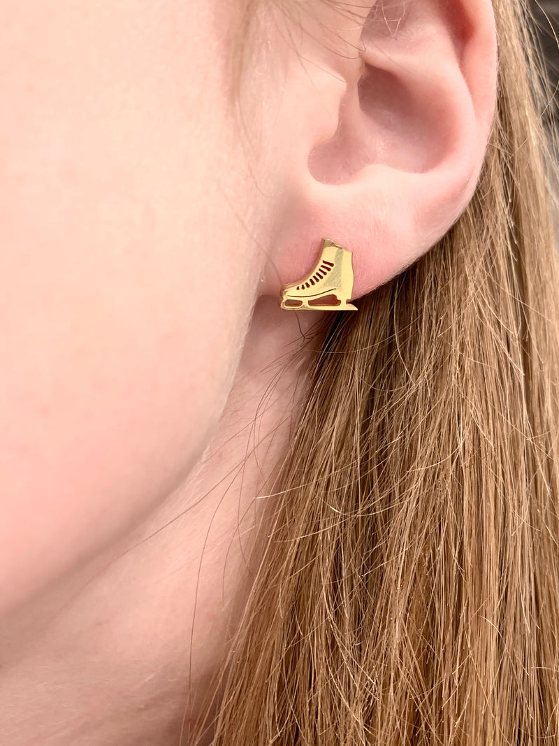 Ice Skater earrings, cute gold earrings, ice skater gift, Figure Skating earrings - Hypoallergenic