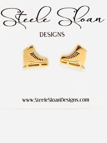 Ice Skater earrings, cute gold earrings, ice skater gift, Figure Skating earrings - Hypoallergenic