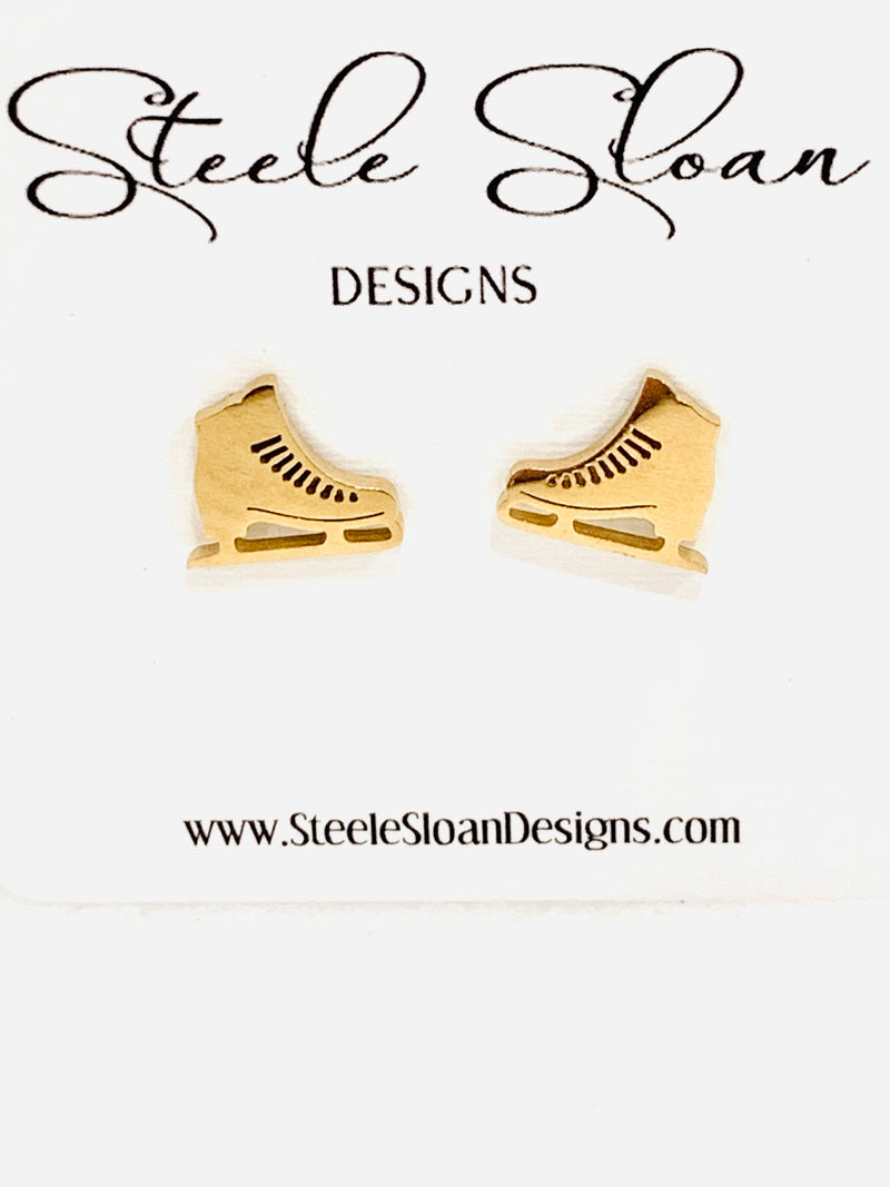 Ice Skater earrings, cute gold earrings, ice skater gift, Figure Skating earrings - Hypoallergenic