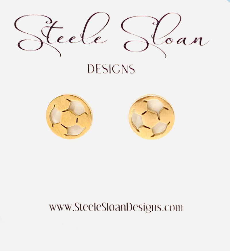 Cute Soccer Ball Earrings - Soccer Player Gift, Soccer Coach Gift, Soccer Ball Gold Stud Earrings, Hypoallergenic gold stud earrings