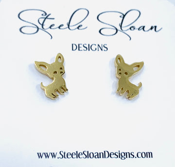 Cute Chihuahua Dog Earrings - Gold Stud Earrings, Hypoallergenic Gold stud earrings
