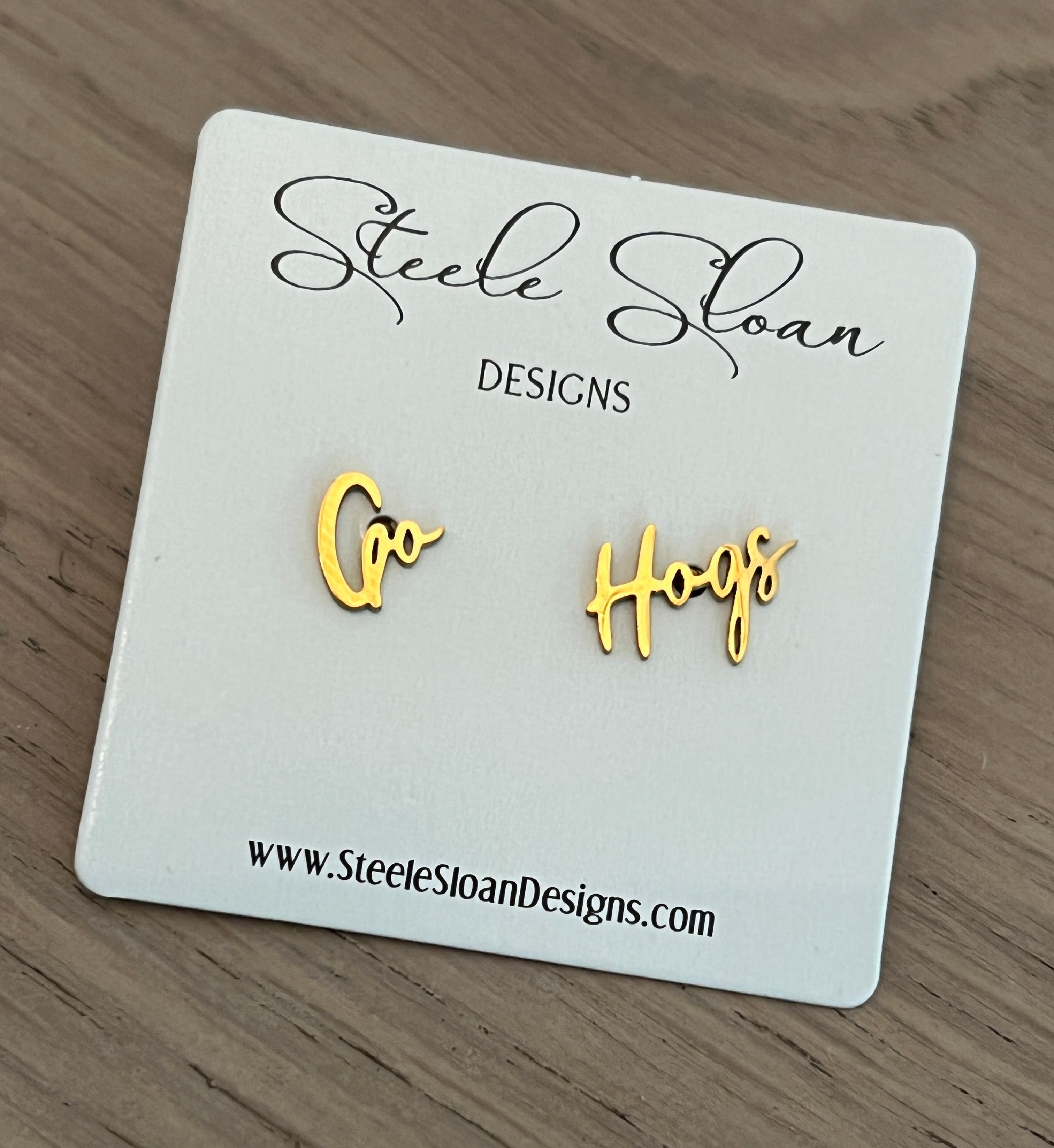 Go Hogs! Cute Arkansas Game Day Gold Stud Earrings Razorback Fans