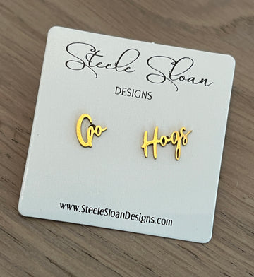 Go Hogs! Cute Arkansas Game Day Gold Stud Earrings Razorback Fans