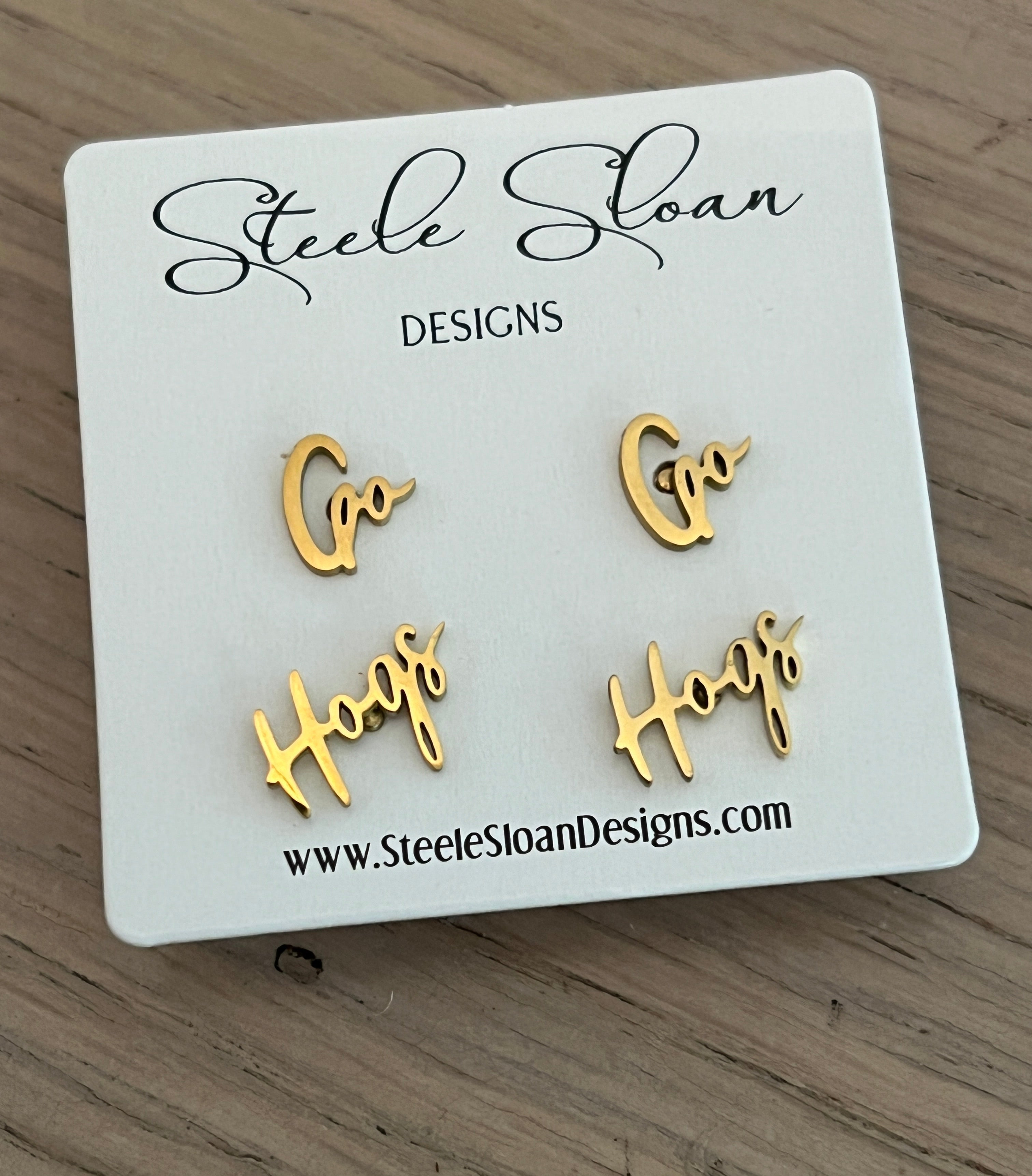 Go Hogs! Cute Arkansas Game Day Gold Stud Earrings Razorback Fans