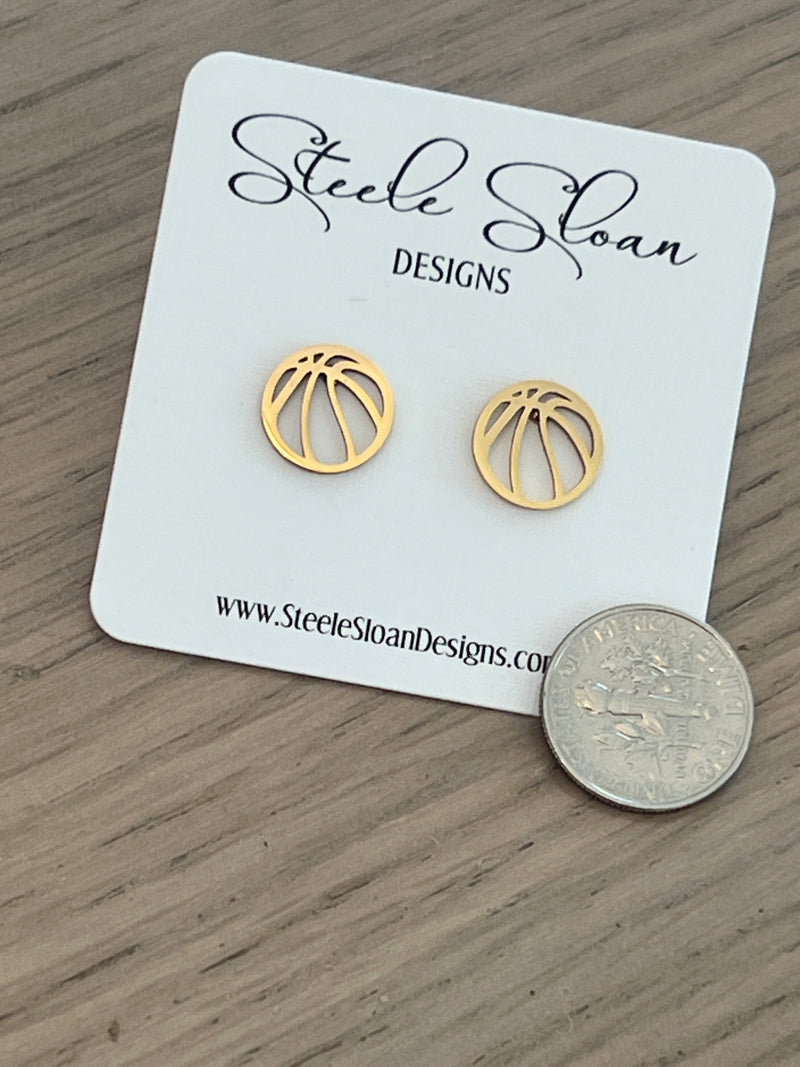 Basketball Gold Stud Earrings, Basketball Gift, Basketball Coach Gift, Basketball Team Gift, Gold Stud Earrings, Hypoallergenic
