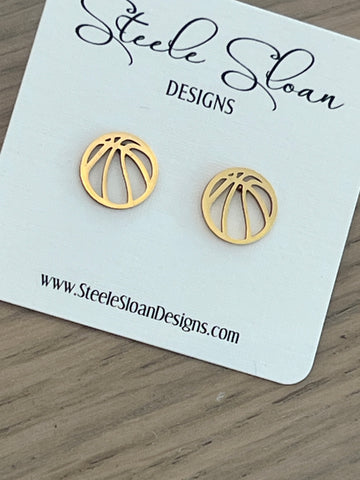 Basketball Gold Stud Earrings, Basketball Gift, Basketball Coach Gift, Basketball Team Gift, Gold Stud Earrings, Hypoallergenic