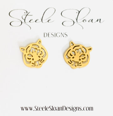 Cute Tiger Earrings - Tigers, Tiger Football Gift, Cute Earrings, Stud Earrings, Hypoallergenic