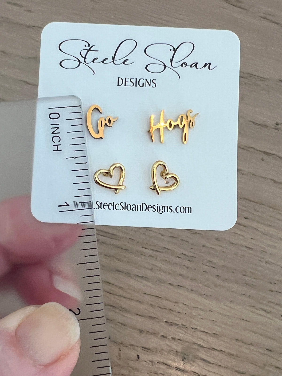 Go Hogs! Cute Arkansas Valentines Gift Game Day Gold Stud Earrings Razorback Fans with Gold Stud Hearts - Wooo Pig SOO Cute!