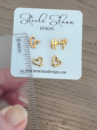 Go Hogs! Cute Arkansas Valentines Gift Game Day Gold Stud Earrings Razorback Fans with Gold Stud Hearts - Wooo Pig SOO Cute!