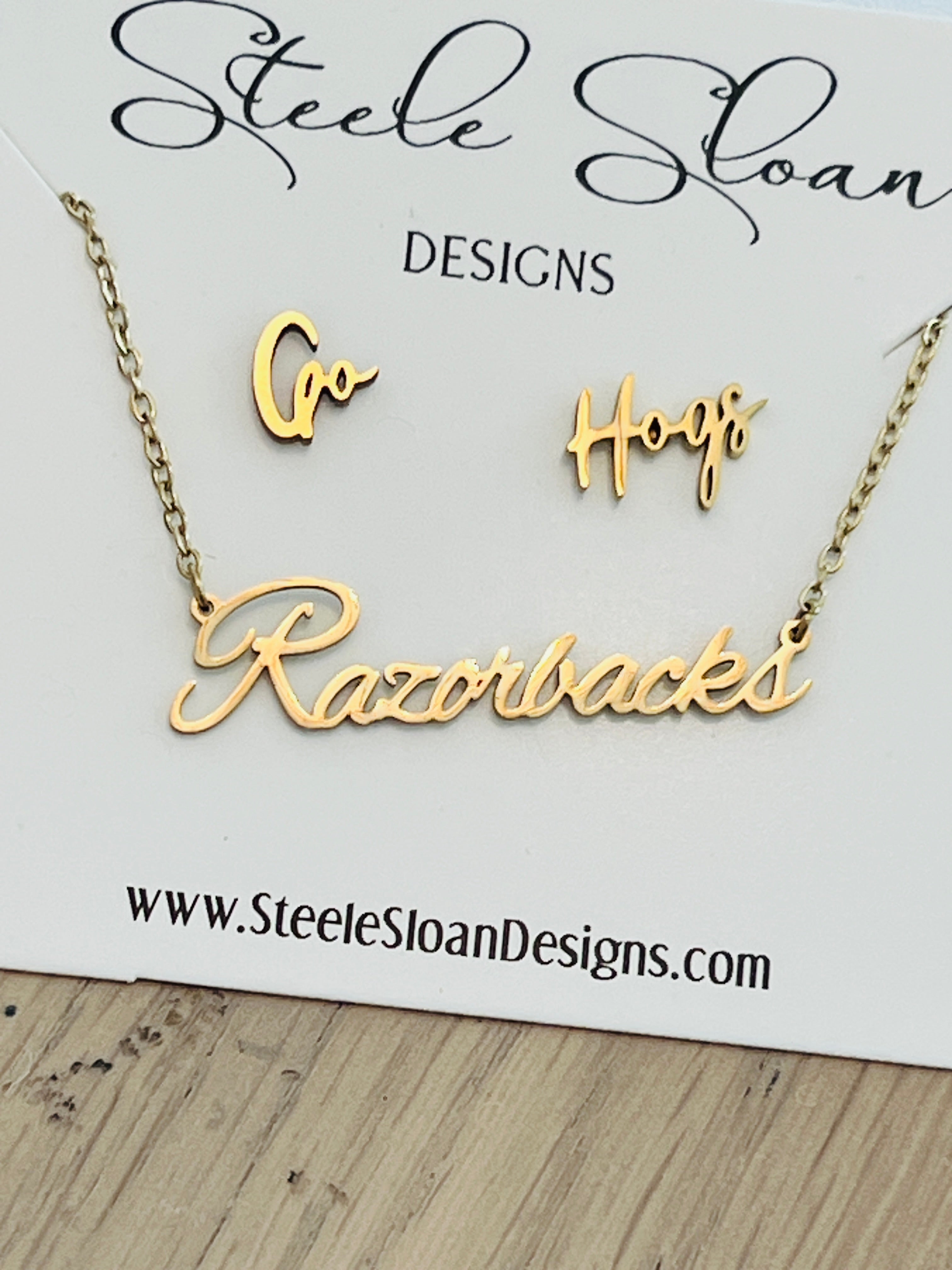 Razorback Gift Set Razorbacks Necklace and Go Hogs Earrings