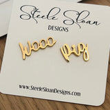 WOOO Pig! Wooo Pig Earrings Cute Arkansas Game Day Gold Stud Earrings Razorback Fans Hypoallergenic Arkansas Gift Arkansas Graduation Gift