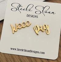 WOOO Pig! Wooo Pig Earrings Cute Arkansas Game Day Gold Stud Earrings Razorback Fans Hypoallergenic Arkansas Gift Arkansas Graduation Gift