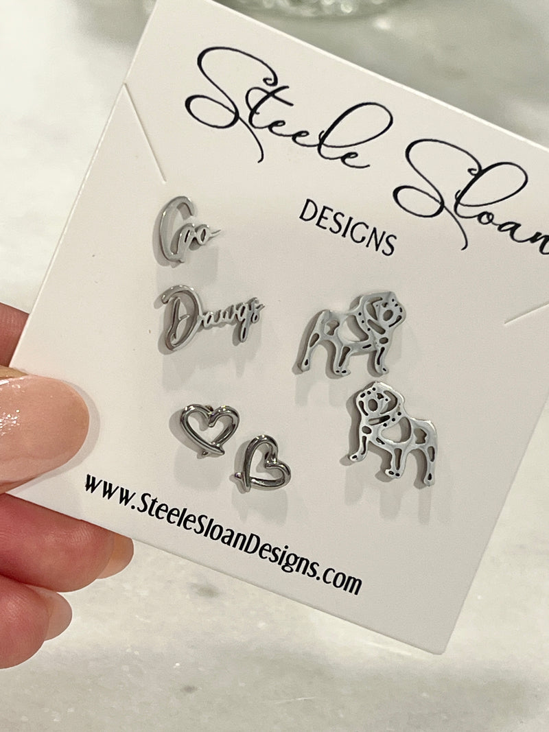 Bulldog Go Dawgs Gift Set Hypoallergenic Earrings Go Dawgs Bulldog GameDay