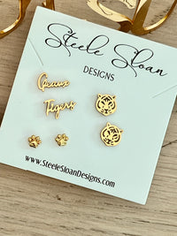 LSU Tiger Fan Gift Set Geaux Tigers Earrings Paw Earrings LSU GameDay Paw Earrings Gift Set for Tiger Fans Tiger GameDay Hypoallergenic