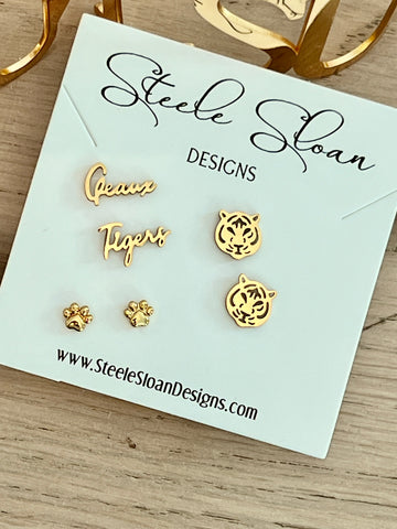 LSU Tiger Fan Gift Set Geaux Tigers Earrings Paw Earrings LSU GameDay Paw Earrings Gift Set for Tiger Fans Tiger GameDay Hypoallergenic