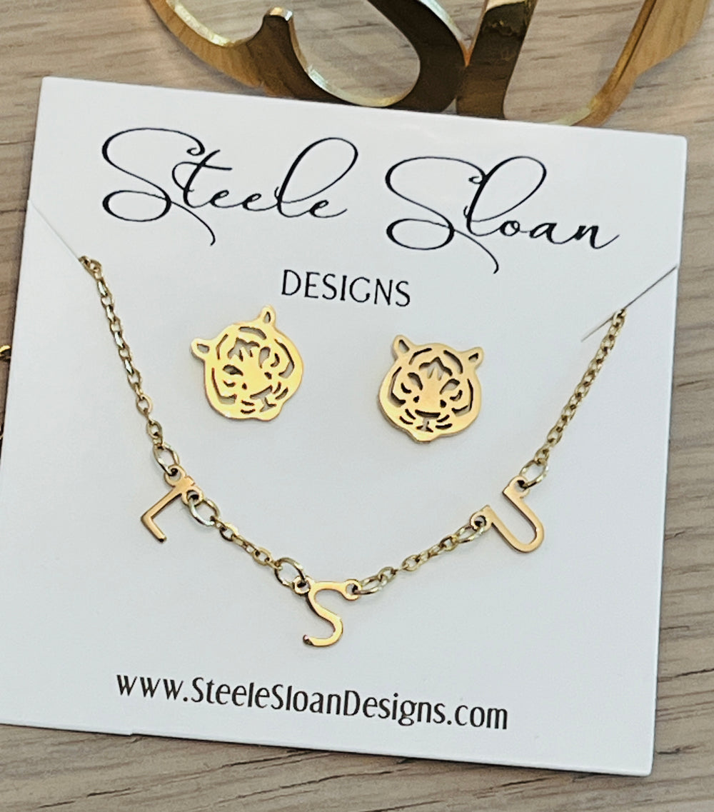 LSU Gift set LSU necklace and Tiger Earrings Adorable Gift for LSU Tigers Fans LSU Bound