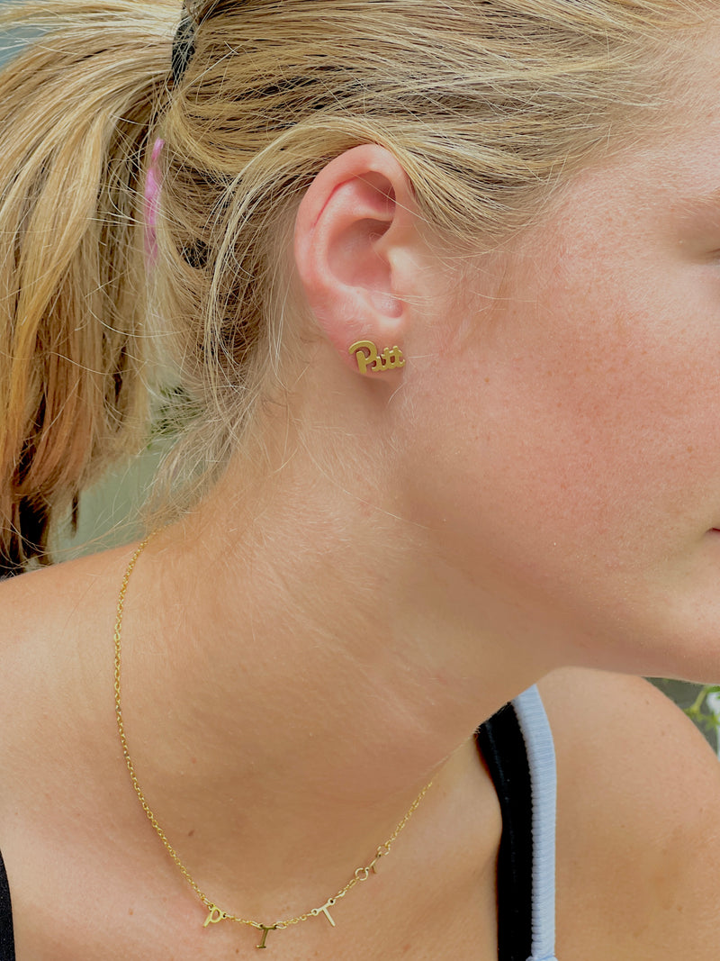 PITT Panthers Pitt Gift for Panthers Fan Pitt Earrings University of Pittsburgh Football Hypoallergenic Gold Stud Earrings