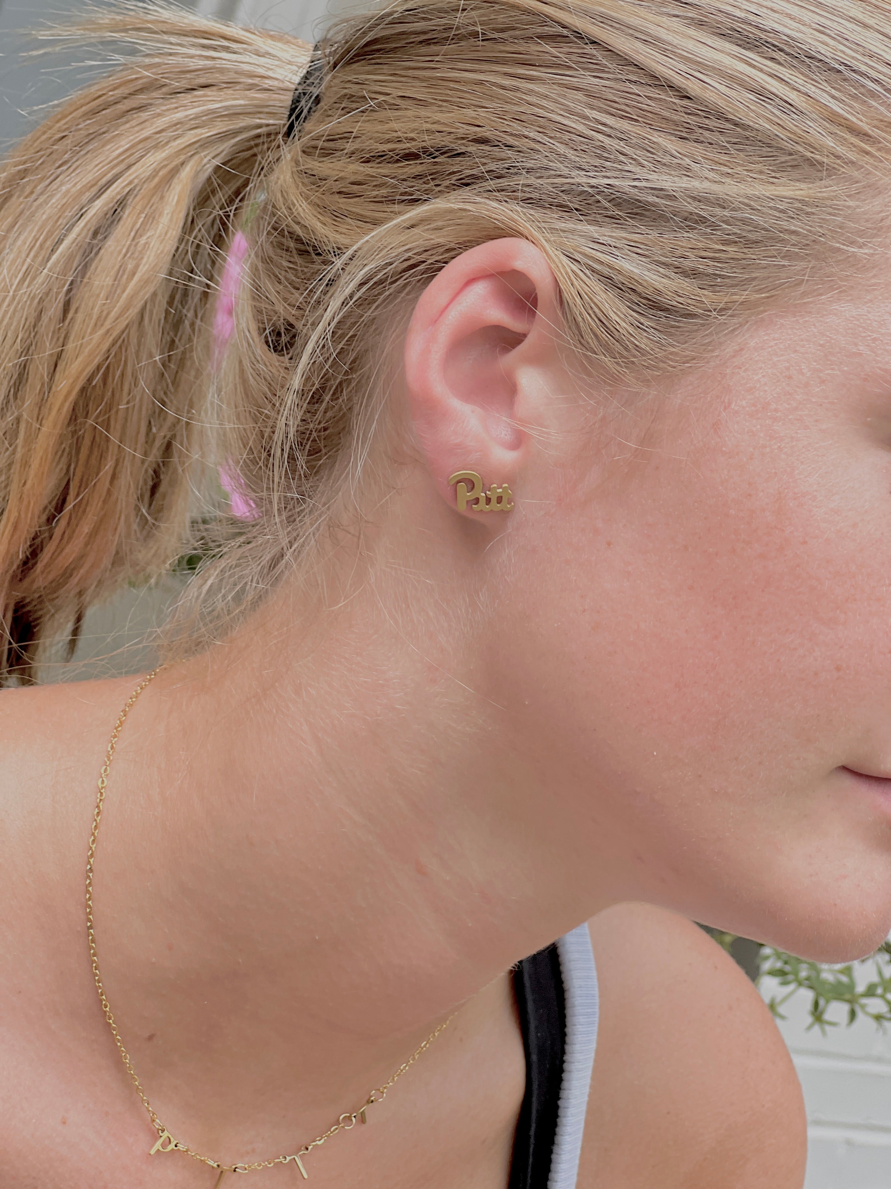 PITT Panthers Pitt Gift for Panthers Fan Pitt Earrings University of Pittsburgh Football Hypoallergenic Gold Stud Earrings