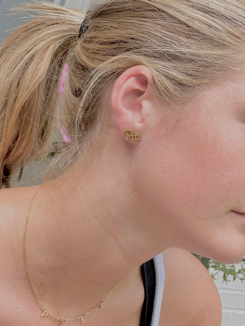 PITT Panthers Pitt Gift for Panthers Fan Pitt Earrings University of Pittsburgh Football Hypoallergenic Gold Stud Earrings