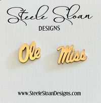 Ole Miss Gold Stud Earrings- SUPER CUTE! Great for Ole Miss GameDay, Ole Miss Gift, Hypoallergenic, Ole Miss Rebels, Officially Licensed, Ole Miss