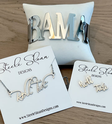BEST Bama Silver Gift Set! BAMA Bracelet, Roll Tide Necklace, Roll Tide Earrings