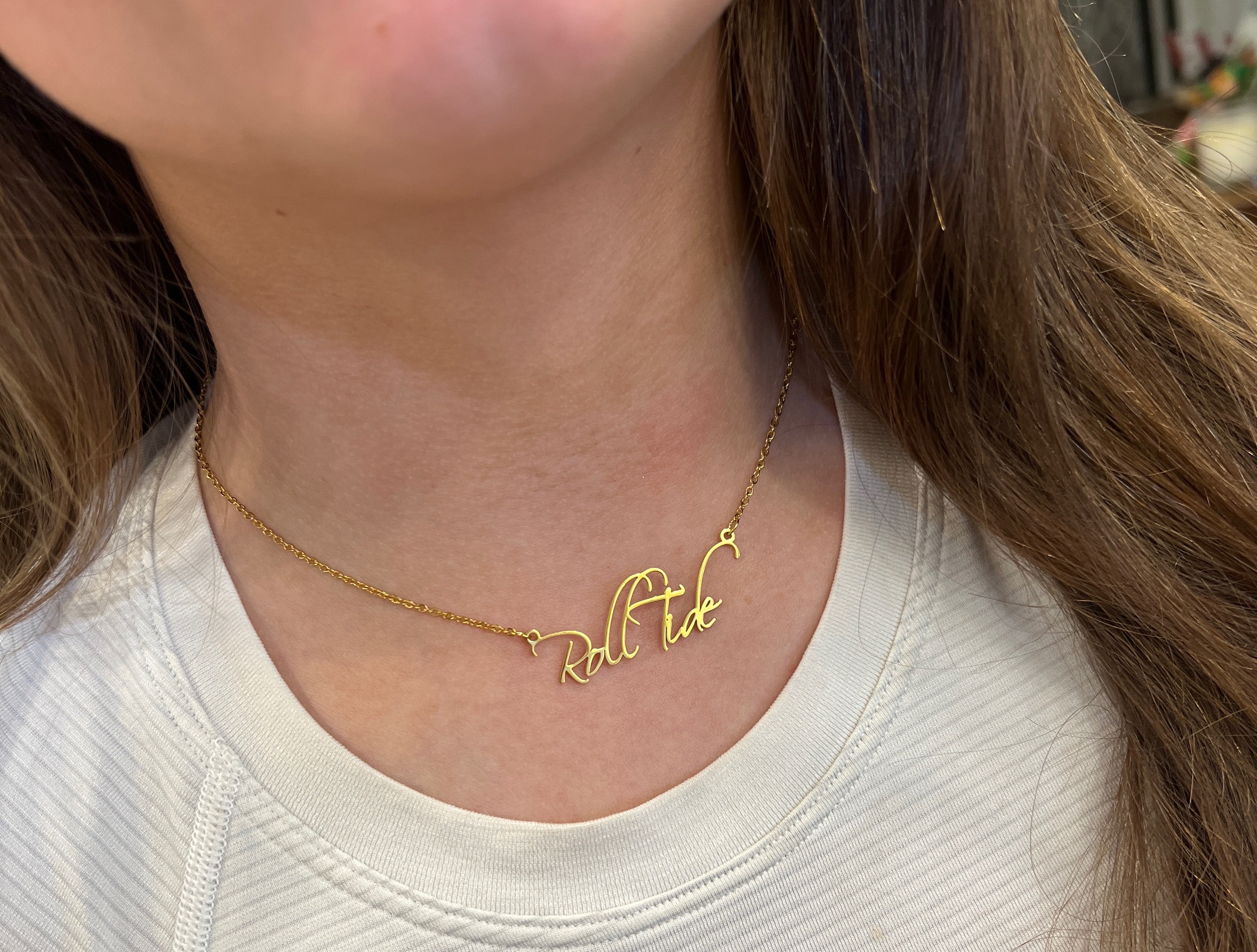 Roll Tide Name Necklace – Personalized Hypoallergenic Alabama Gameday Jewelry – Officially Licensed Bama Gift