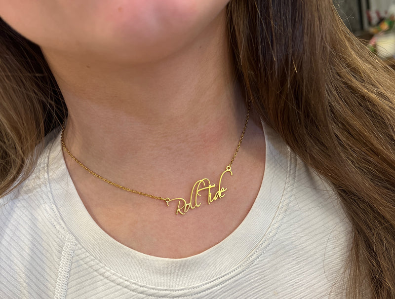 Roll Tide Name Necklace – Personalized Hypoallergenic Alabama Gameday Jewelry – Officially Licensed Bama Gift