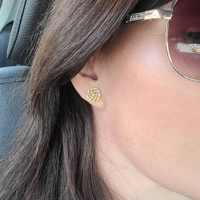 Volleyball Gold Stud Earrings, Volleyball Gift, Volleyball Coach Gift, Volleyball Team Gift,