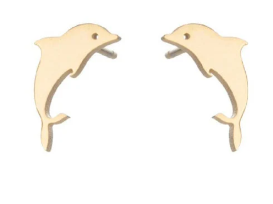 Small Gold Dolphin Earrings - Tri Delta Gift, Miami Dolphins Football, Cute Earrings, Stud Earrings, Stainless Steel Hypoallergenic