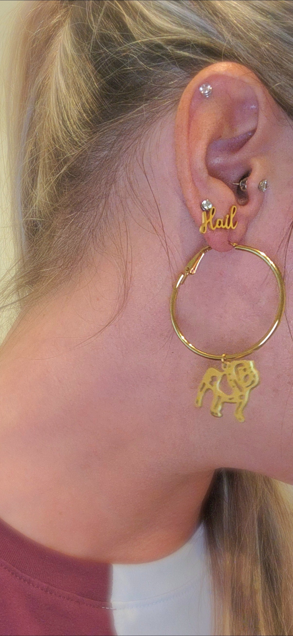 Bulldog Earrings-Gold Hoop Bulldog Earrings, Bulldogs, Bulldog Gift, Hypoallergenic Lightweight Hoops, Perfect for Gameday